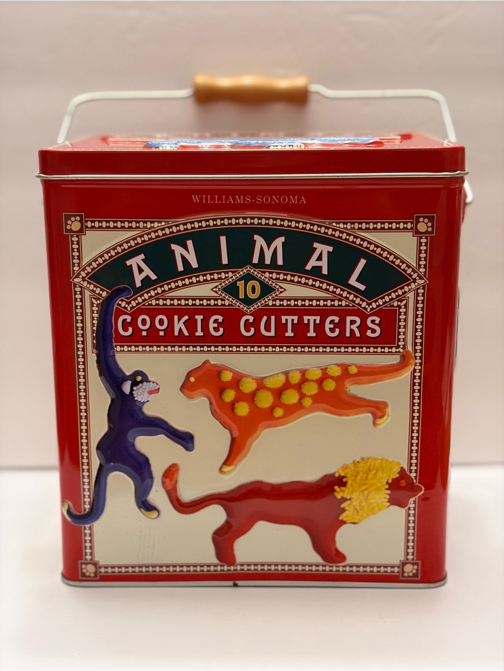 Vintage Williams Sonoma Animal Cookie Cutters Set of 10 Collectible Red Tin NEW